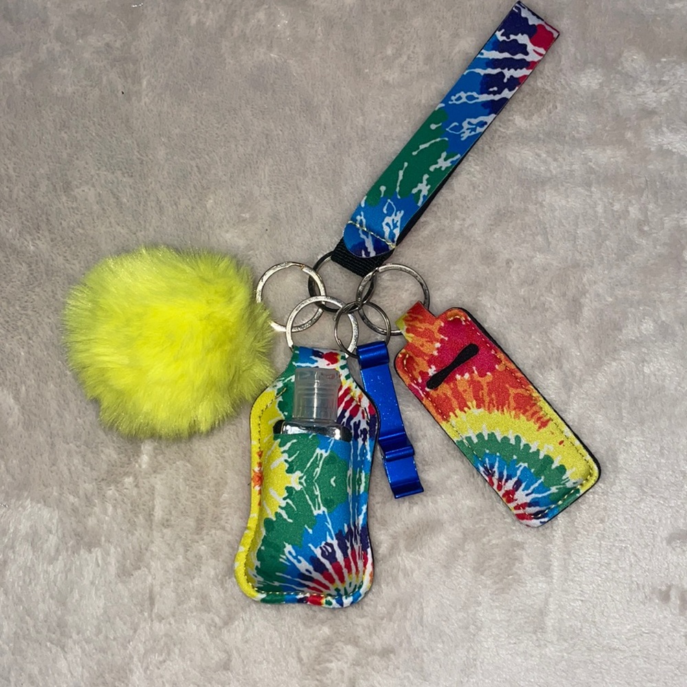 Tie Dye Pom Pom Keychain